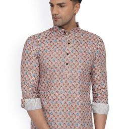 VEERA PARIDHAAN Floral Printed Band Collar Pure Cotton Short Kurta-image-50