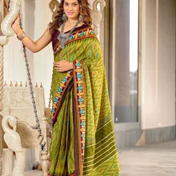 HMP Fashion Ajrak Block Printed Ikat Saree-image-59