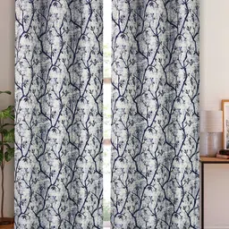 Aura Blue & White Set of 4 Floral Long Door Curtain-picture-38
