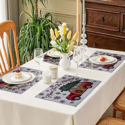 PRAKARTIK 4-Pcs White & Red Printed Cotton Dining Table Mats-7