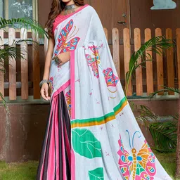 LeeliPeeri Designer Floral Printed Pure Cotton Ready to Wear Bagru Saree-image-36