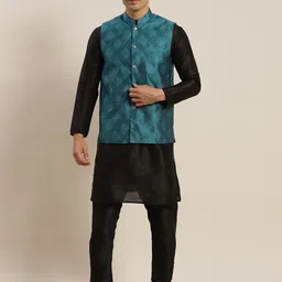 SOJANYA Men Black Kurta with Churidar & Nehru Jacket-picture-31