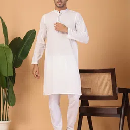 FABRIC FITOOR Striped Band Collar Long Sleeves Thread Work Pure Cotton Straight Kurta-picture-39