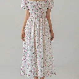 JC Mode Floral Print Puff Sleeve Fit & Flare Midi Dress-image-91