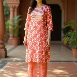 Rangita Women Floral Embroidered Kurta with Trousers-image-13