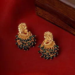 TEEJH Gold-Plated Stone Studded Temple Contemporary Studs-37