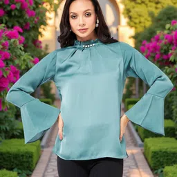 Pannkh Round Neck Flared Sleeves Top-image-6