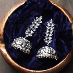 CARDINAL Stone Studded Oxidised Dome Shaped Jhumkas-picture-47