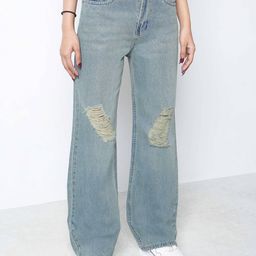ZUYA Casual Super Wide Leg Non Stretch Torn Jeans-image-82