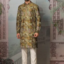 ASUKA Floral Embroidered Mandarin Collar Thread Work Chanderi Silk Kurta With Trouser-picture-48
