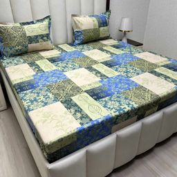Pure Decor Velar Fur Sib Blue Printed Pure Cotton 330TC King Bedsheet Set 2.74 x 2.74 m-image-9