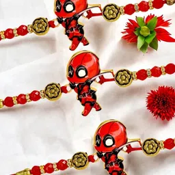 MEIRA JEWELLERY Kids Set Of 3 Stones Studded & Beaded Brother's Bond Thread Rakhis-9