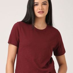 Jolene.club Wine Round Neck Cotton Boxy Crop T-shirt-image-58