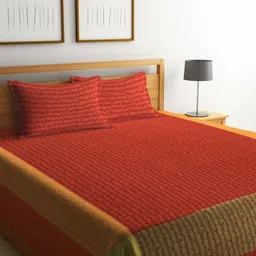 Myntra Elegant Homes Red & Yellow Woven Design Cotton Double King Bed Cover-13