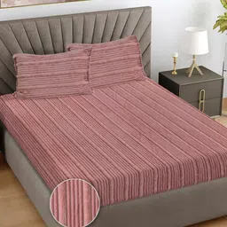 FABINALIV Peach Striped 300 TC Woollen King Bedsheet Set 2.5m X 2.25m-image-84
