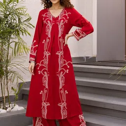 KALINI Women Floral Printed Pleated Sequinned Kurta with Palazzos-image-7