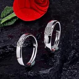 PASU FASHION Set Of 2 Sterling Silver Silver-Plated Stones Studded Finger Rings With Rose-35