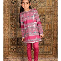THE PONY & PEONY CO. Girls Ethnic Motifs Printed Regular Gotta Patti Kurta With Dupatta-image-61