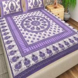 Qfab Purple Floral 144 TC Queen Bedsheet with 2 Pillow Covers-image-28