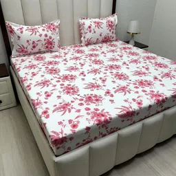 Pure Decor Pink & White Floral Printed 250 TC Queen Bedsheet Set 2.28 m x 2.54 m-picture-41