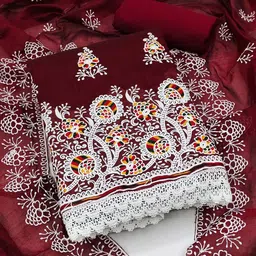 Leeza Store Striking Jacquard Dress Material with Embroidery & Soft Cotton Dupatta-image-64