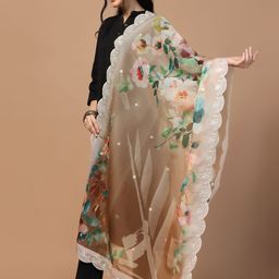 Kaizen TEXO FAB Printed Organza Foil Print Dupatta with Sequinned image 3