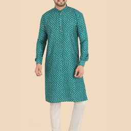 Ethniks Neu-Ron Bandhani Printed Mandarin Collar Pure Cotton Kurta With Pyjamas-image-39