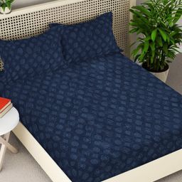 Myntra Elegant Homes Navy Blue Geometric 300 TC King Bedsheet with 2 Pillow Covers-image-72