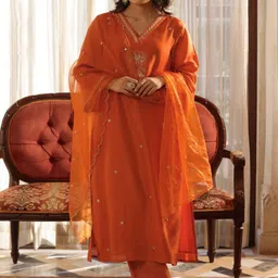KALINI Women Ethnic Embroidered Regular Thread Work Kurta with Trousers & With Dupatta-picture-0