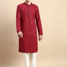 Rishika Men Embroidered Regular Sequinned Pure Cotton Kurta with Pyjamas-17