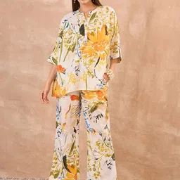 all about you Floral Printed Mandarin Collar Linen Top With Trouser-picture-9