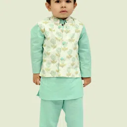 Kalp Boys Pure Cotton Straight Kurta with Trouser & Jacket-41