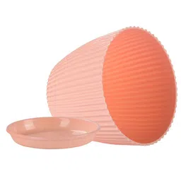 Kuber Industries Peach Colored Textured Flower Pots With Tray image 2