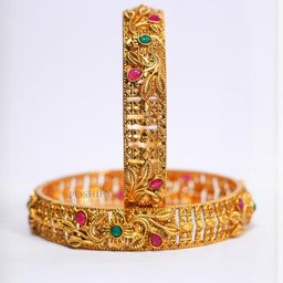 POSHIFY Set of 2 Gold-Plated Pure Brass Artificial Stones and Beads Bangles-image-94