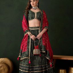 SHRINGARINI Printed Block Print Ready to Wear Lehenga & Unstitched Blouse With Dupatta image 1