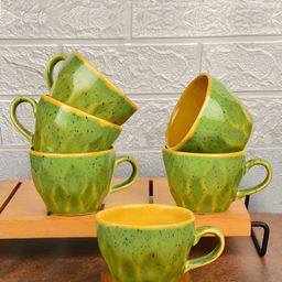 StyleMyWay Green & Yellow 6Pcs Printed Ceramic Glossy Cups 200 ml Each-15