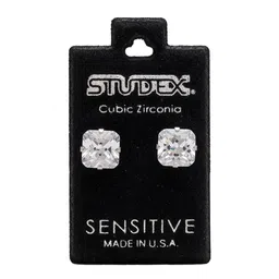 STUDEX Stainless Steel Silver-Plated Cubic Zirconia Studded Square Shaped Studs image 4