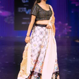 Kaizen TEXO FAB Embroidered Sequinned Semi-Stitched Lehenga & Unstitched Blouse With Dupatta image 3