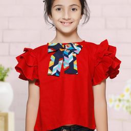 Cutiekins Girls Red Bow Detail Ruffles Top-image-38