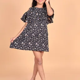 BAESD Floral Printed Flared Sleeve Ruffles Dress-34