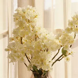 Pure Home and Living Off-White Cherry Blossom Ivory Stem Artificial Flower Bunch-27