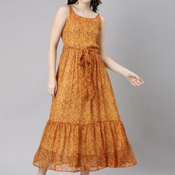 Souchii Floral Printed Sleeveless Chiffon Fit and Flare Midi Ethnic Dress-11