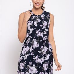 KLOTTHE Blue Floral Round Neck Sleeveless Chiffon A Line Dress-image-97