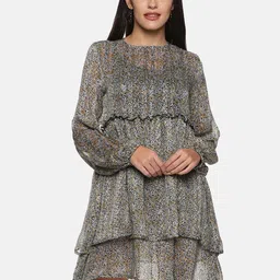 SAHORA Women Grey Floral Chiffon Dress-picture-30