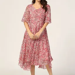 Mustard Women Floral Printed Fit and Flare Midi Dress-picture-30