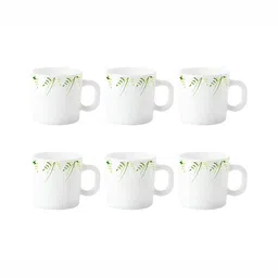 Larah by BOROSIL White & Green Printed Opalware Glossy Cups 100 ml-40