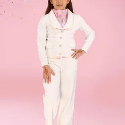 CUTECUMBER Girls Lapel Collar Coat With Trousers & Printed Inner-image-62