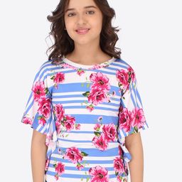CUTECUMBER Blue Floral Print Applique Top-image-54
