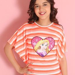 CUTECUMBER Orange Striped Applique Kaftan Top-image-22