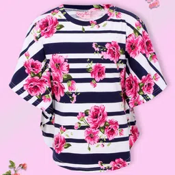 CUTECUMBER Navy Blue Floral Print Applique Kaftan Top-31